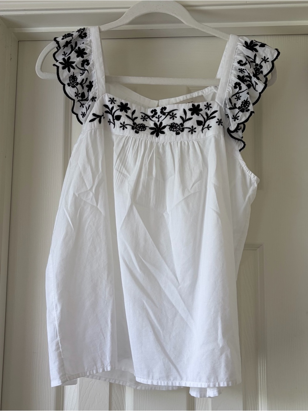LOFT White Embroidered Tank with Black Floral Trim